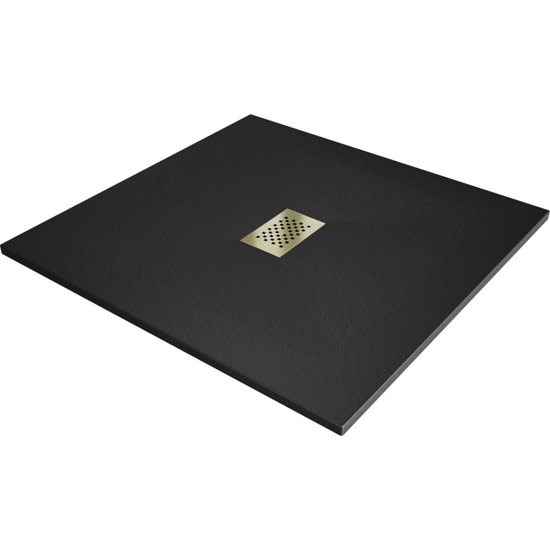 Mexen Hugo vierkante douchebak SMC 100 x 100 cm, zwart, afdekking goud - 42701010-G