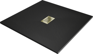 Mexen Hugo quadratische SMC Duschwanne 100 x 100 cm, schwarz, goldene Abdeckung - 42701010-G