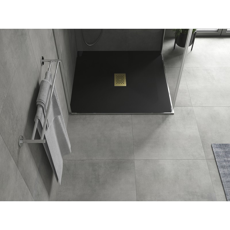 Mexen Hugo brodzik kwadratowy SMC 100 x 100 cm, czarny, maskownica złota - 42701010-G
