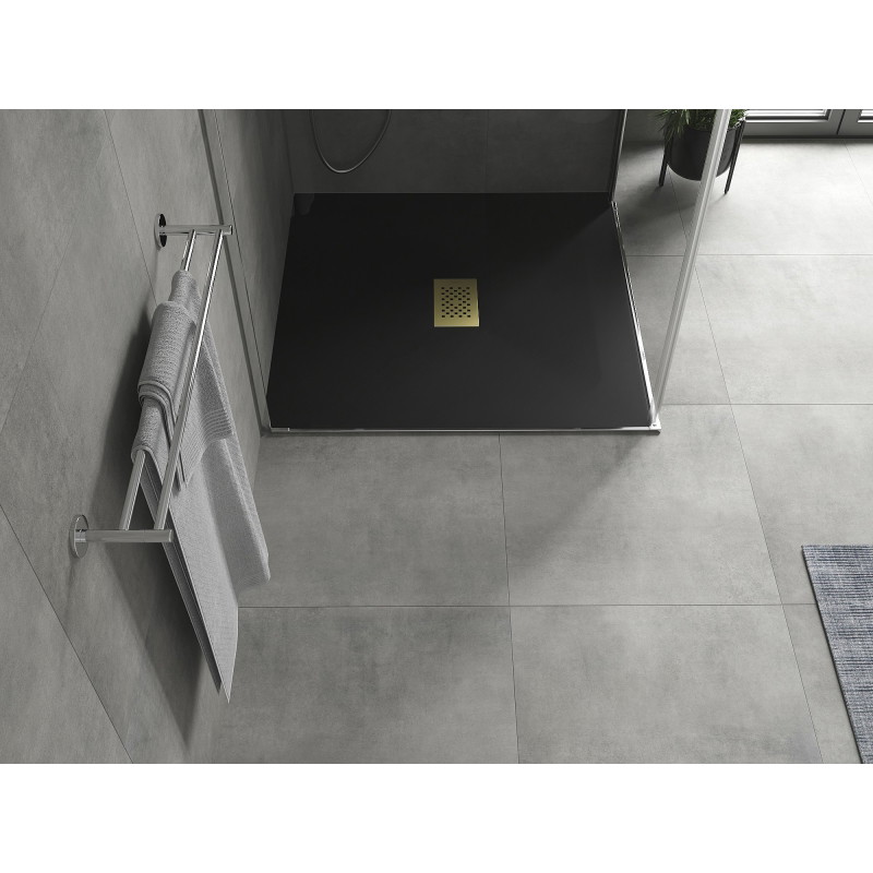 Mexen Hugo plato de ducha cuadrado SMC 100 x 100 cm, negro, cubierta dorada - 42701010-G