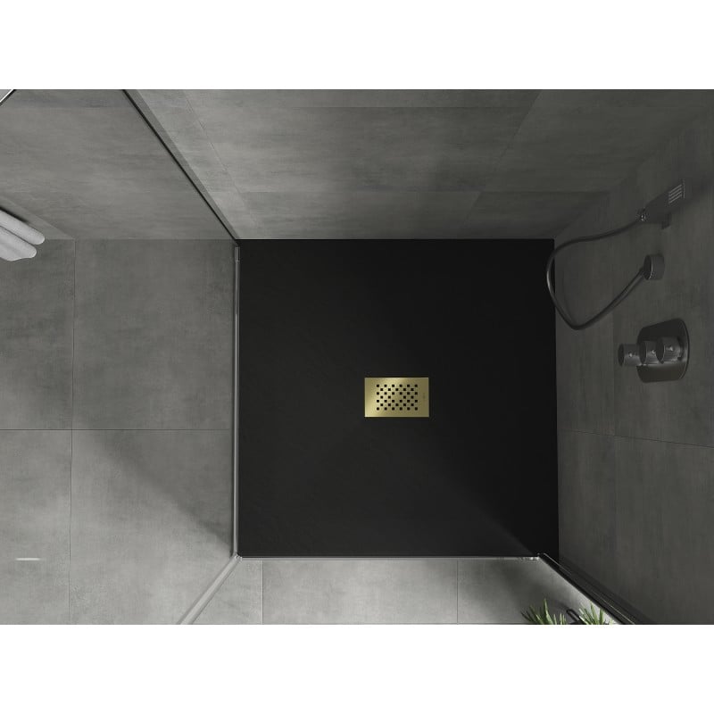 Mexen Hugo brodzik kwadratowy SMC 100 x 100 cm, czarny, maskownica złota - 42701010-G