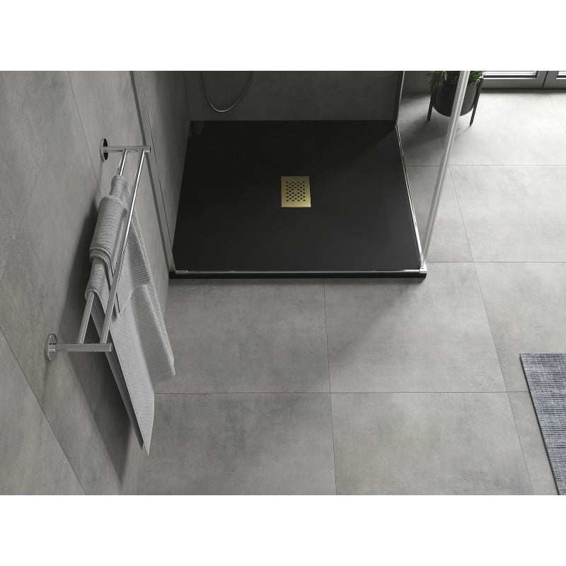 Mexen Hugo brodzik kwadratowy SMC 100 x 100 cm, czarny, maskownica złota - 42701010-G