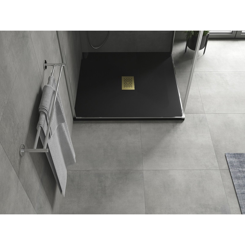 Mexen Hugo plato de ducha cuadrado SMC 100 x 100 cm, negro, cubierta dorada - 42701010-G