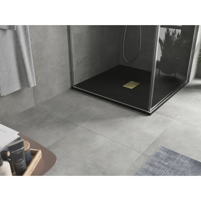 Mexen Hugo brodzik kwadratowy SMC 100 x 100 cm, czarny, maskownica złota - 42701010-G