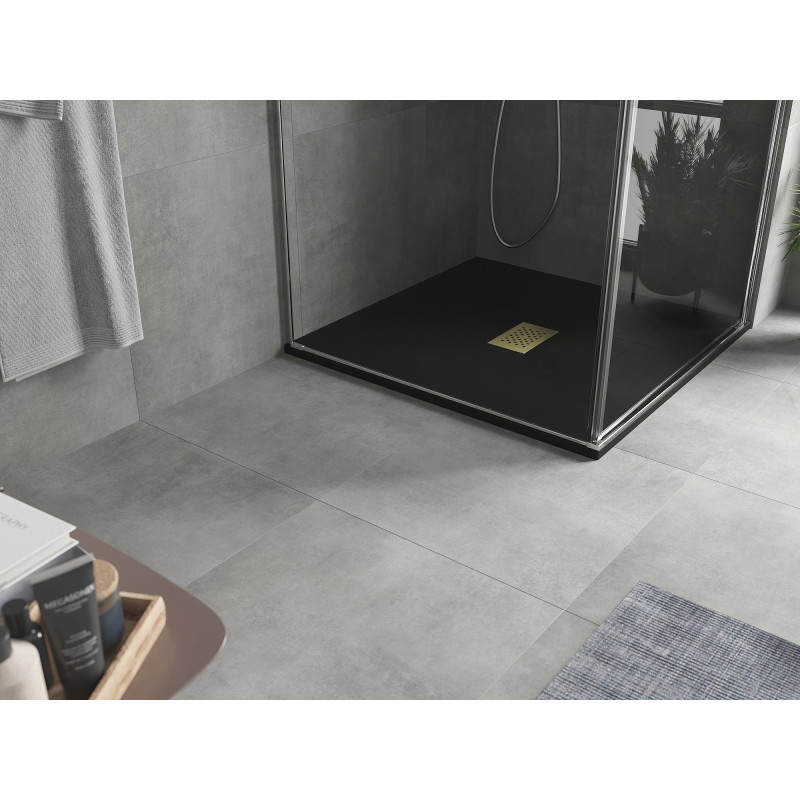 Mexen Hugo plato de ducha cuadrado SMC 100 x 100 cm, negro, tapa dorada - 42701010-G