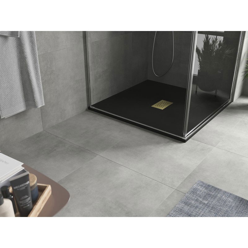 Mexen Hugo square shower tray SMC 100 x 100 cm, black, gold cover - 42701010-G