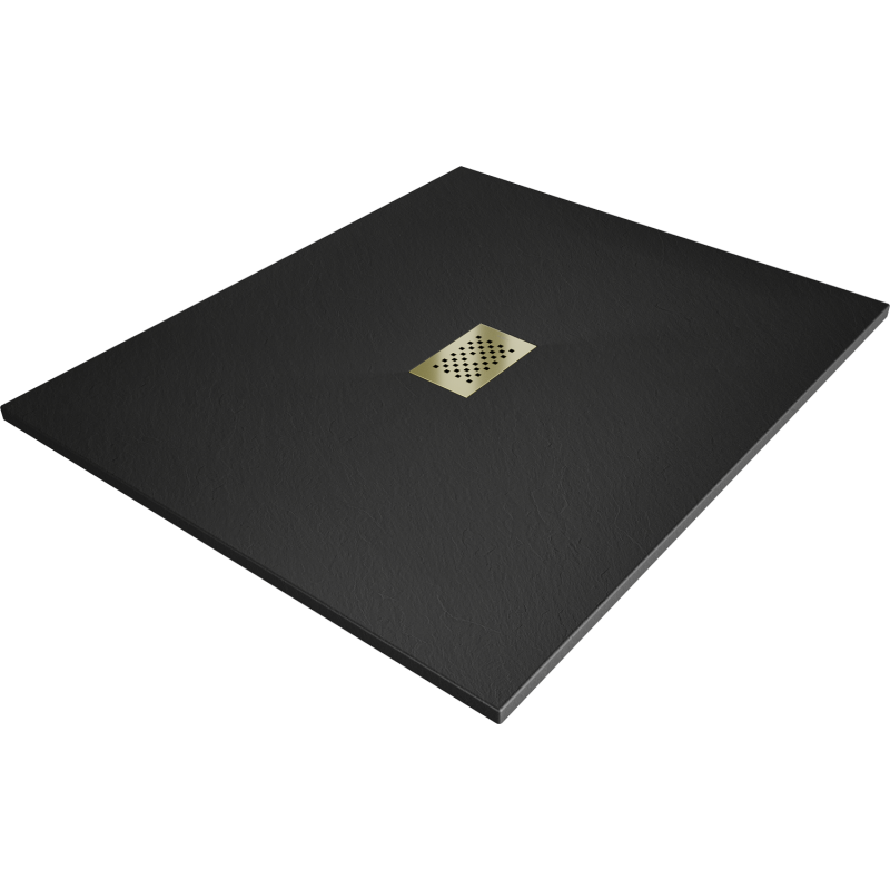 Mexen Hugo rectangular shower tray SMC 110 x 100 cm, black, gold cover - 42701011-G