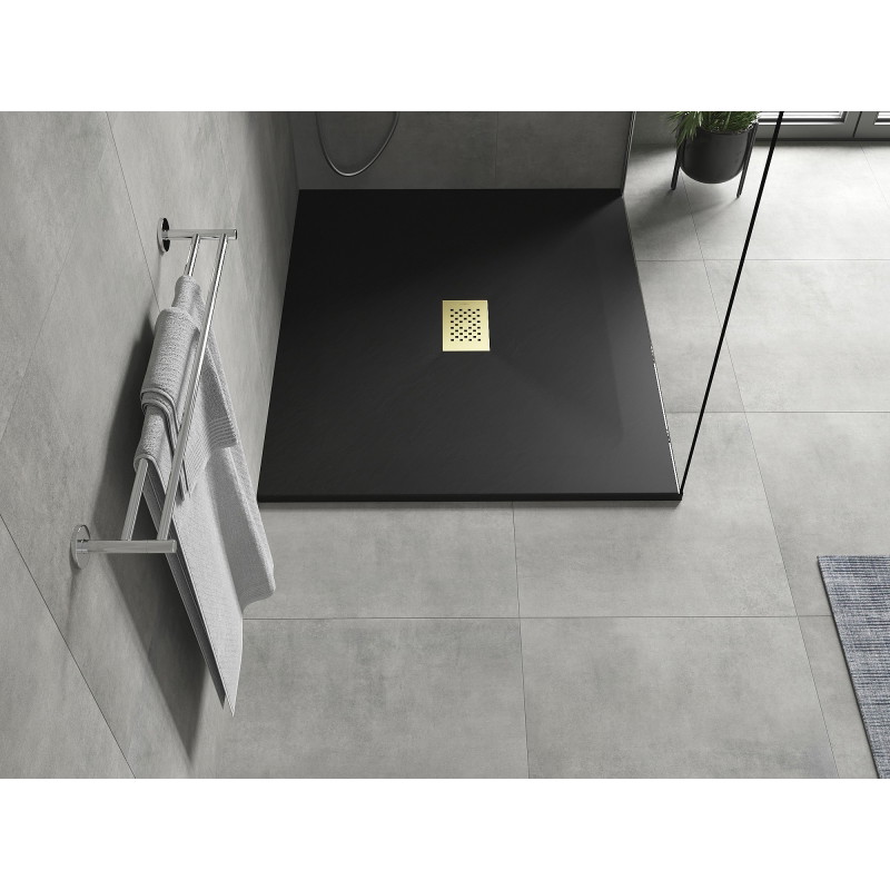 Mexen Hugo rechteckige Duschwanne SMC 110 x 100 cm, schwarz, Abdeckung in Gold - 42701011-G