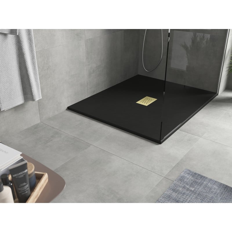 Mexen Hugo rectangular shower tray SMC 110 x 100 cm, black, gold cover - 42701011-G