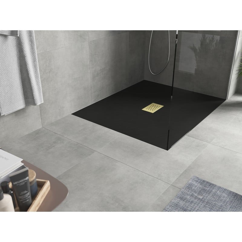 Mexen Hugo plato de ducha rectangular SMC 120 x 100 cm, negro, cubierta dorada - 42701012-G