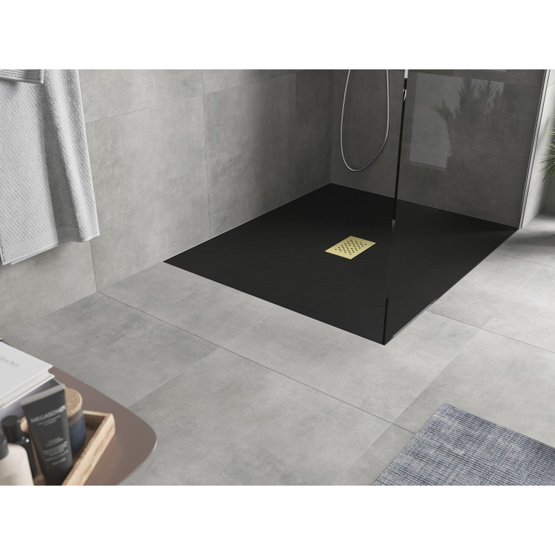 Mexen Hugo plato de ducha rectangular SMC 120 x 100 cm, negro, rejilla dorada - 42701012-G