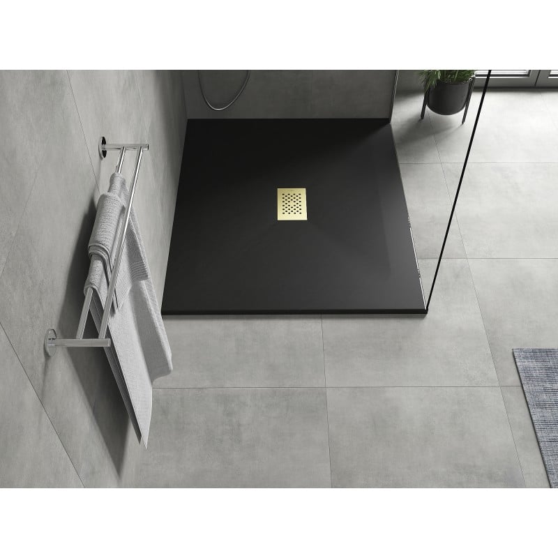 Mexen Hugo plato de ducha rectangular SMC 120 x 100 cm, negro, cubierta dorada - 42701012-G