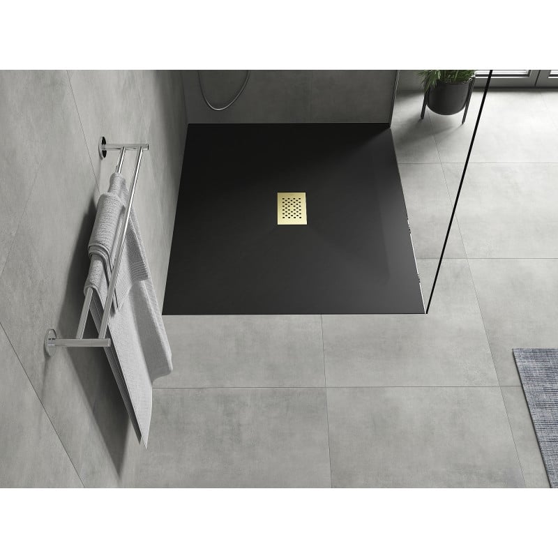 Mexen Hugo plato de ducha rectangular SMC 120 x 100 cm, negro, cubierta dorada - 42701012-G