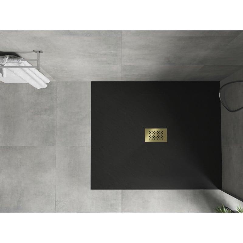 Mexen Hugo rectangular shower tray SMC 130 x 100 cm, black, gold cover - 42701013-G
