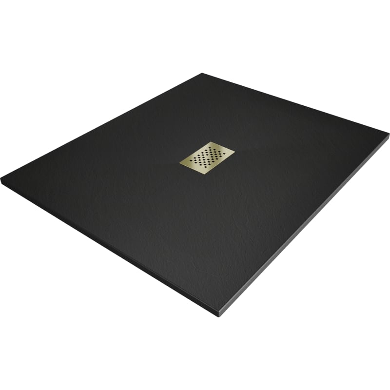 Mexen Hugo brodzik prostokątny SMC 130 x 100 cm, czarny, maskownica złota - 42701013-G