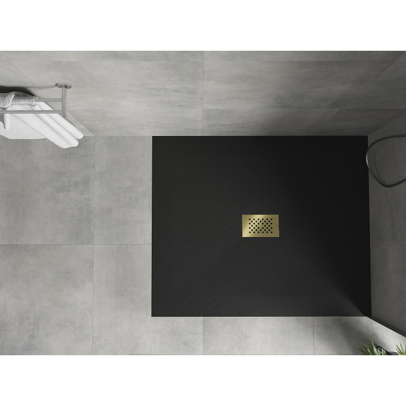 Mexen Hugo plato de ducha rectangular SMC 140 x 100 cm, negro, máscara dorada - 42701014-G