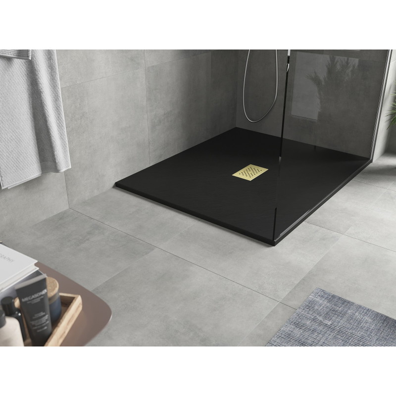Mexen Hugo Rechteckige Duschwanne SMC 140 x 100 cm, schwarz, goldene Abdeckung - 42701014-G