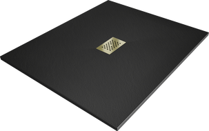 Mexen Hugo rechteckige Duschwanne SMC 140 x 100 cm, schwarz, Abdeckung gold - 42701014-G