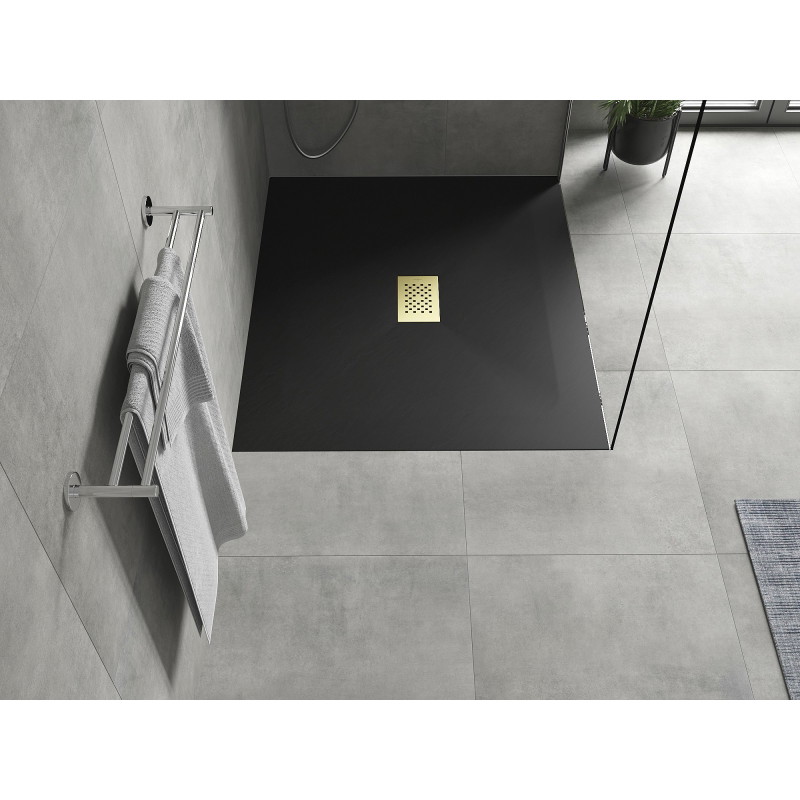 Mexen Hugo plato de ducha rectangular SMC 140 x 100 cm, negro, máscara dorada - 42701014-G