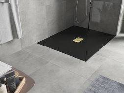 Mexen Hugo rectangular shower tray SMC 140 x 100 cm, black, gold cover - 42701014-G