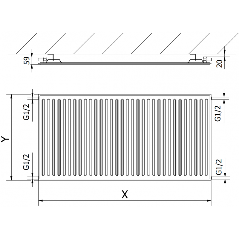 Mexen CH10 Hygiène radiateur à panneau 500 x 3000 mm, raccordement latéral, 1589 W, noir - W410H-050-300-70