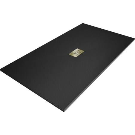 Mexen Hugo plato de ducha rectangular SMC 150 x 100 cm, negro, cubierta dorada - 42701015-G