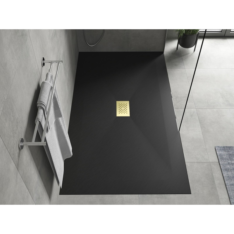 Mexen Hugo rectangular shower tray SMC 150 x 100 cm, black, gold cover - 42701015-G