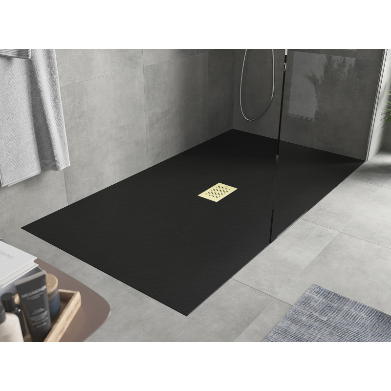 Mexen Hugo rectangular shower tray SMC 150 x 100 cm, black, gold cover - 42701015-G