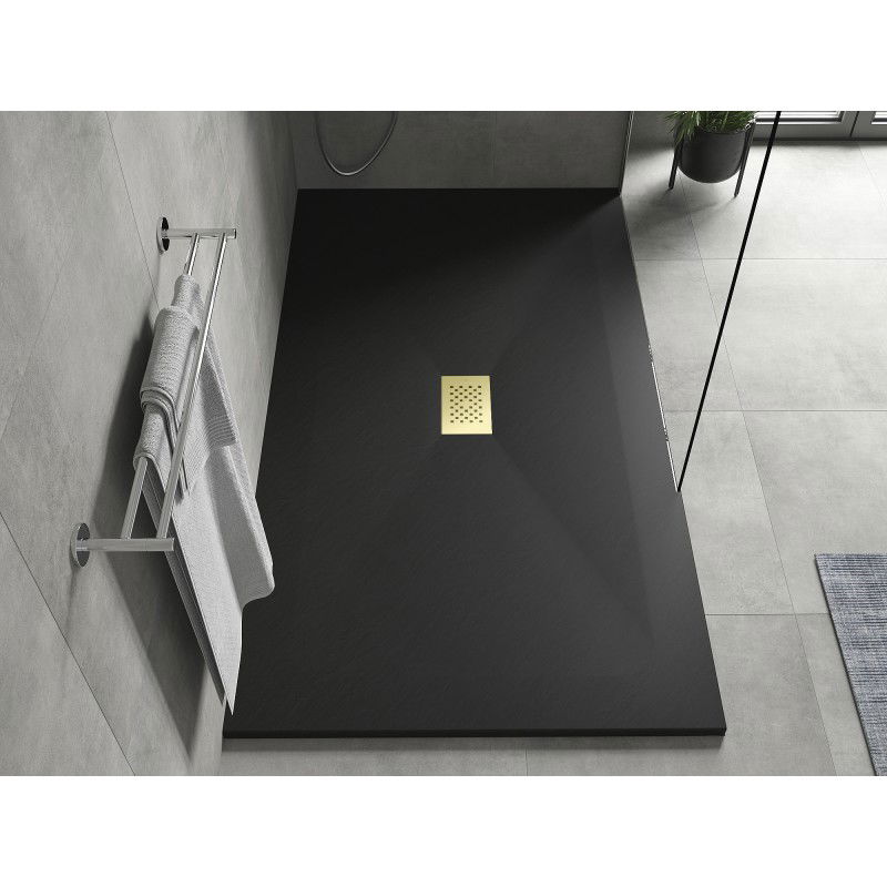 Mexen Hugo base de duche retangular SMC 150 x 100 cm, preto, tampa dourada - 42701015-G