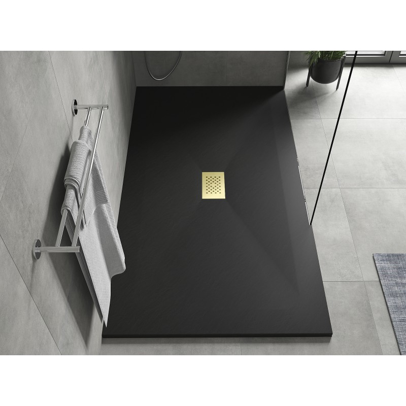 Mexen Hugo SMC Rectangular Shower Tray 150 x 100 cm, Black, Gold Cover - 42701015-G