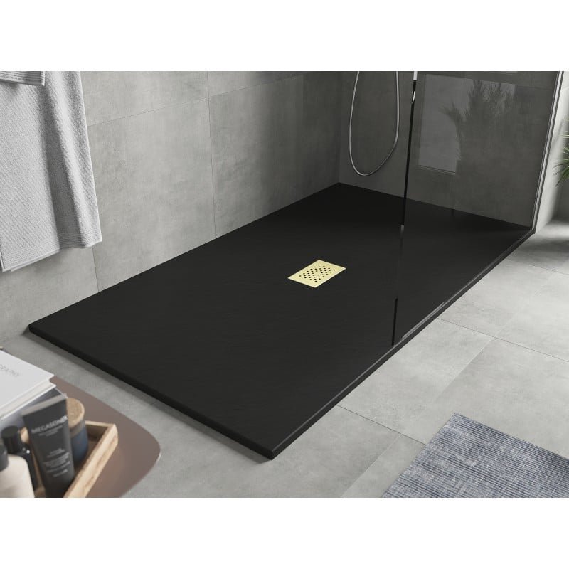 Mexen Hugo piatto doccia rettangolare SMC 160 x 100 cm, nero, copertura dorata - 42701016-G