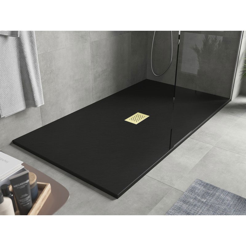 Mexen Hugo receveur de douche rectangulaire SMC 160 x 100 cm, noir, cache doré - 42701016-G