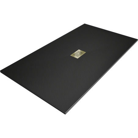 Mexen Hugo rectangular shower tray SMC 160 x 100 cm, black, gold cover - 42701016-G