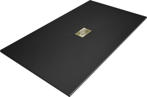 Mexen Hugo rectangular shower tray SMC 160 x 100 cm, black, gold cover - 42701016-G