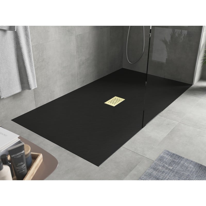Mexen Hugo plato de ducha rectangular SMC 200 x 100 cm, negro, rejilla dorada - 42701020-G