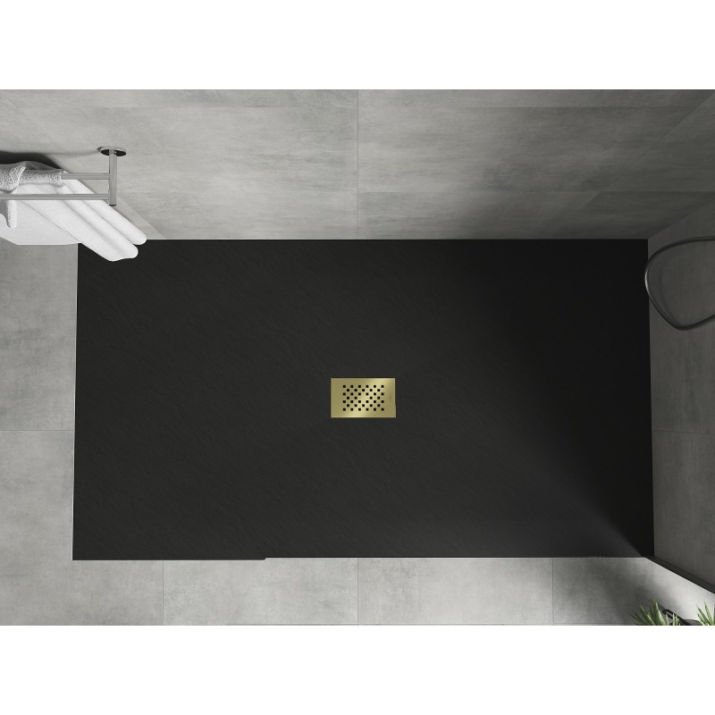 Mexen Hugo brodzik prostokątny SMC 180 x 100 cm, czarny, maskownica złota - 42701018-G