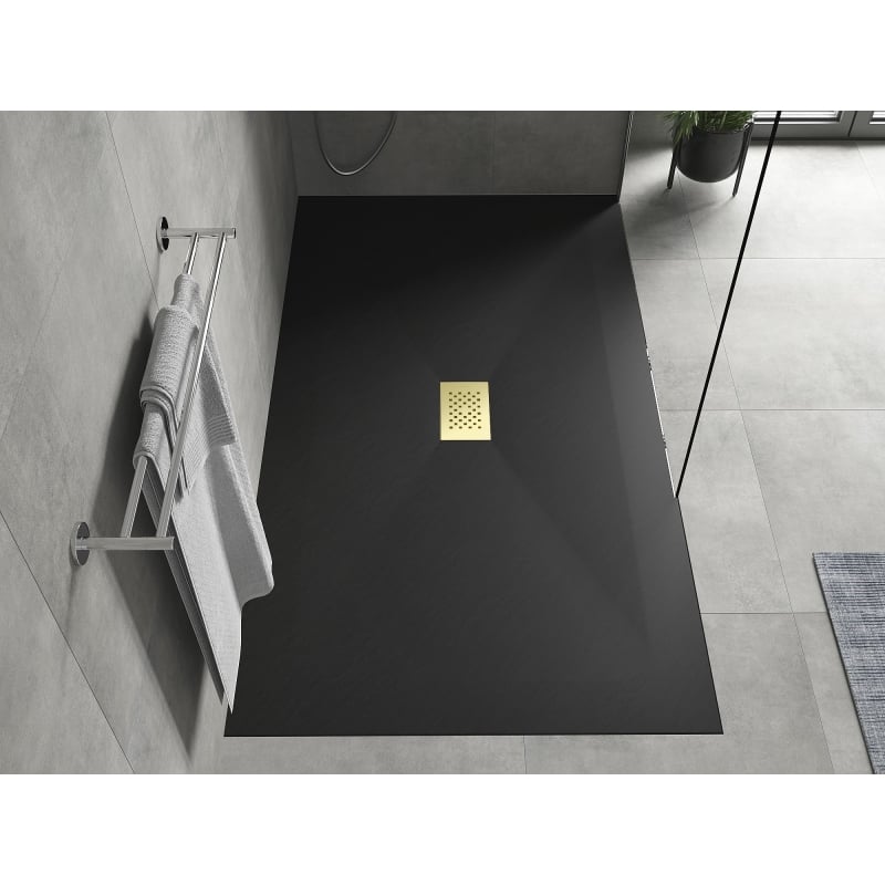 Mexen Hugo rectangular SMC shower tray 200 x 100 cm, black, gold cover - 42701020-G
