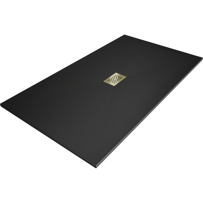 Mexen Hugo plato de ducha rectangular SMC 200 x 100 cm, negro, rejilla dorada - 42701020-G