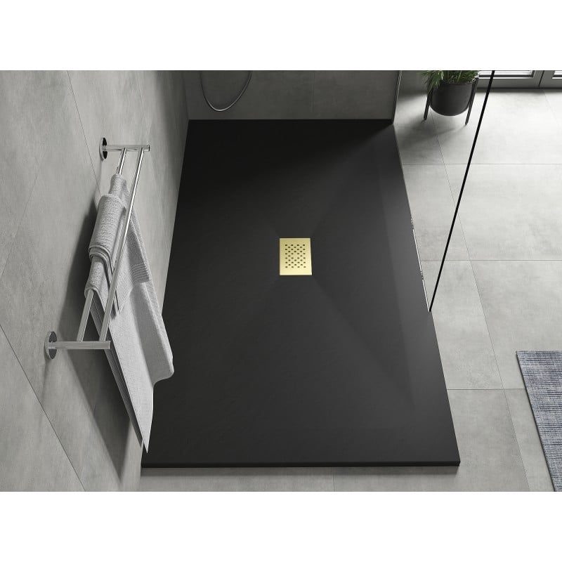 Mexen Hugo plato de ducha rectangular SMC 200 x 100 cm, negro, rejilla dorada - 42701020-G