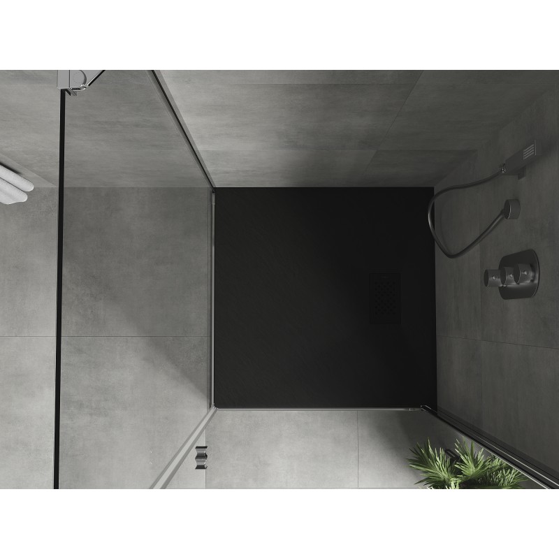 Mexen Hugo brodzik kwadratowy SMC 70 x 70 cm, czarny, maskownica czarna - 42707070-B