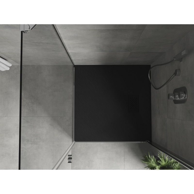 Mexen Hugo plato de ducha cuadrado SMC 70 x 70 cm, negro, tapa negra - 42707070-B