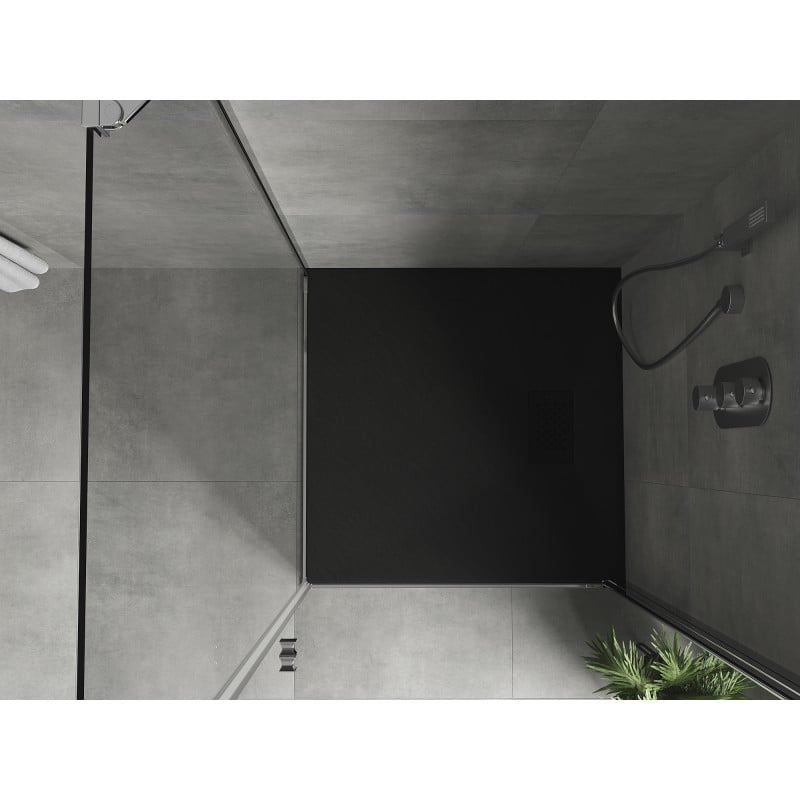 Mexen Hugo brodzik kwadratowy SMC 80 x 80 cm, czarny, maskownica czarna - 42708080-B