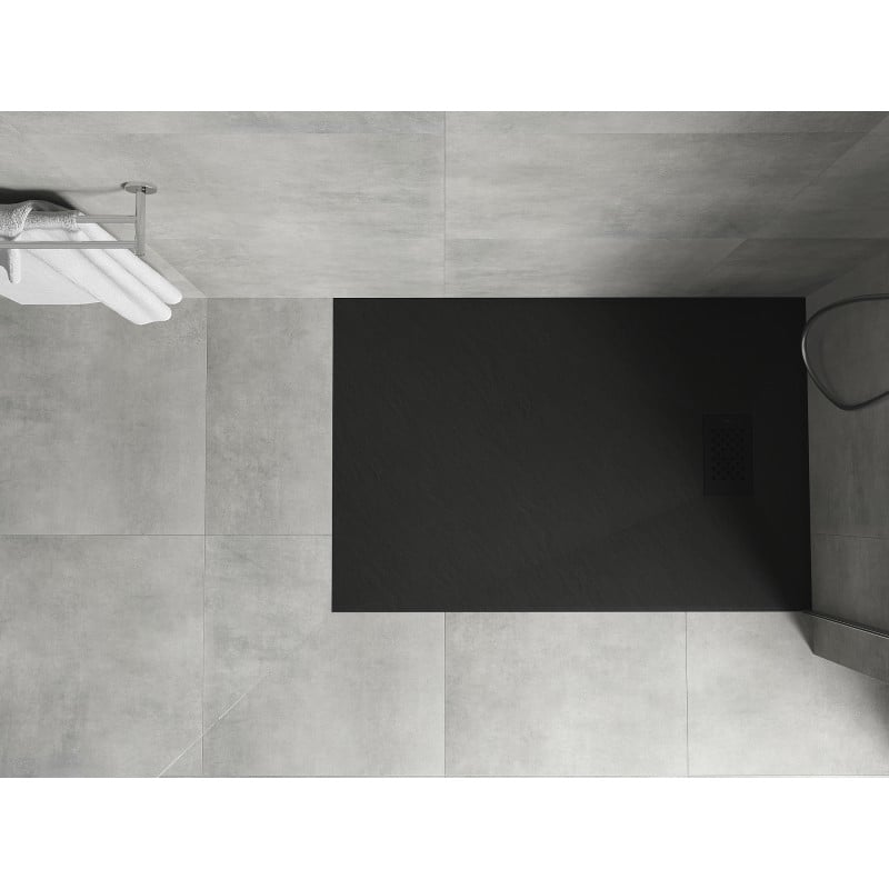 Mexen Hugo brodzik prostokątny SMC 110 x 80 cm, czarny, maskownica czarna - 42708011-B