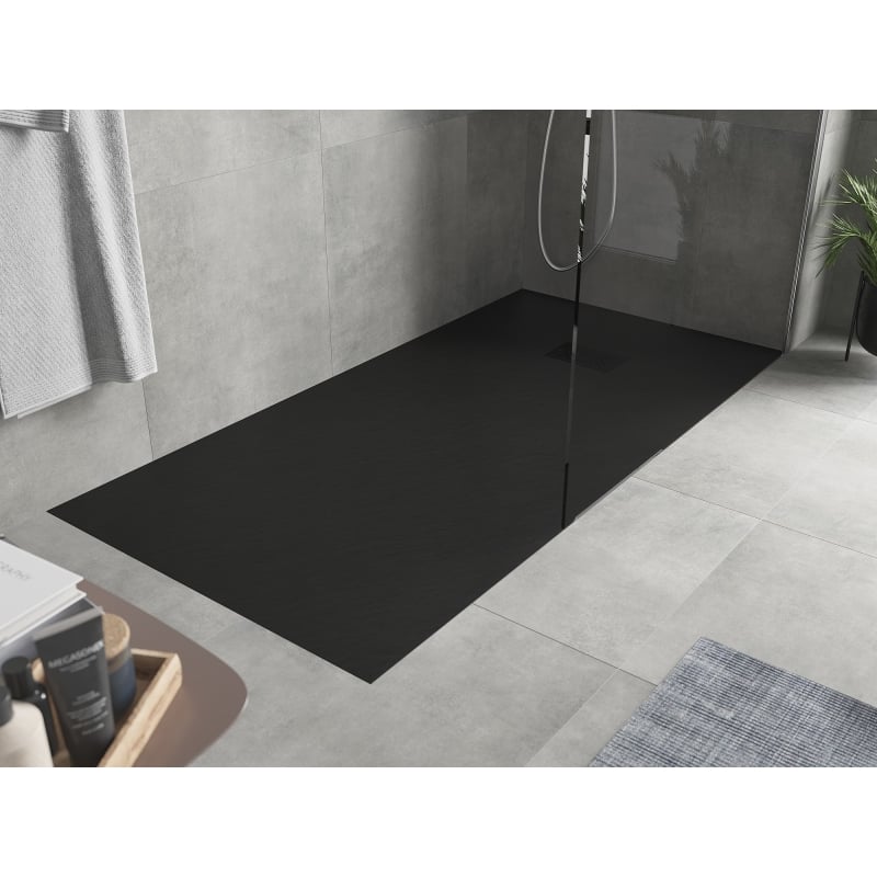 Mexen Hugo brodzik prostokątny SMC 170 x 80 cm, czarny, maskownica czarna - 42708017-B