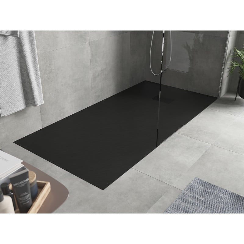 Mexen Hugo plato de ducha rectangular SMC 170 x 80 cm, negro, cubierta negra - 42708017-B