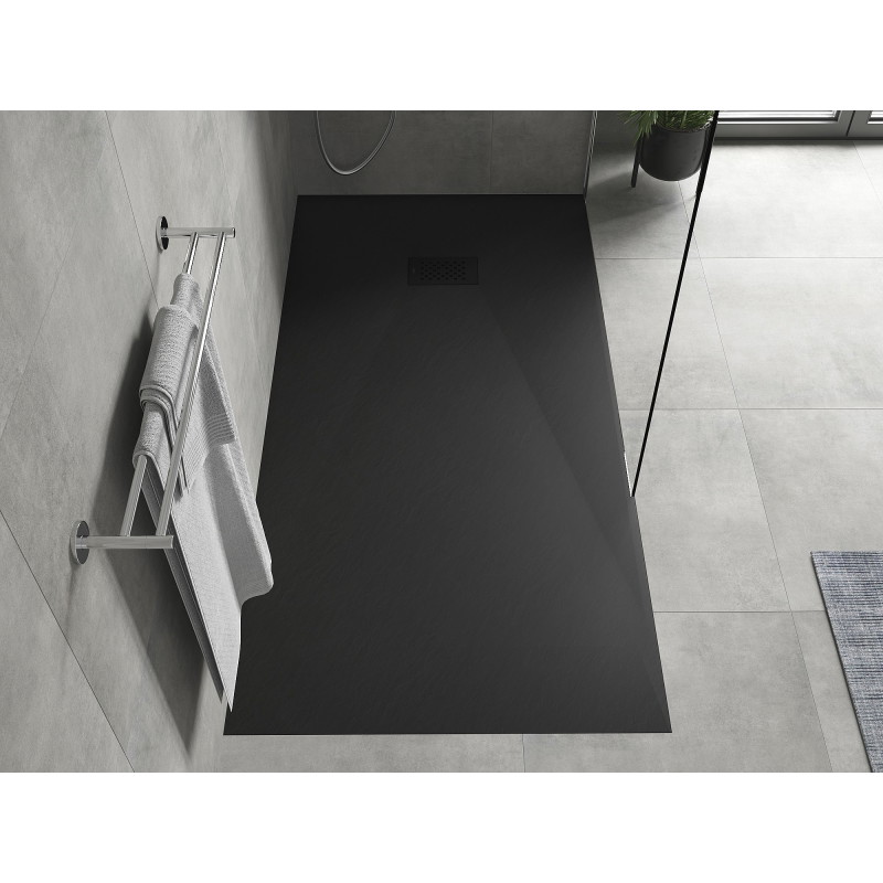 Mexen Hugo plato de ducha rectangular SMC 170 x 90 cm, negro, tapa negra - 42709017-B