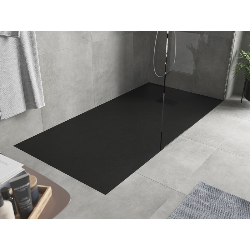 Mexen Hugo plato de ducha rectangular SMC 170 x 90 cm, negro, tapa negra - 42709017-B