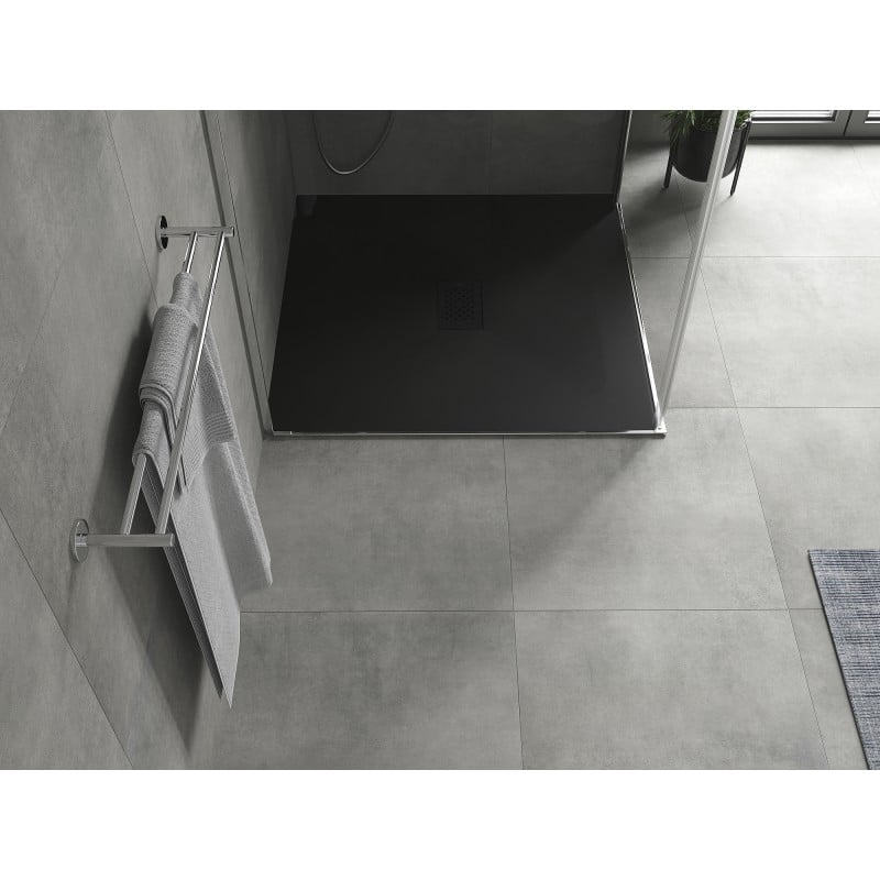 Mexen Hugo brodzik kwadratowy SMC 100 x 100 cm, czarny, maskownica czarna - 42701010-B