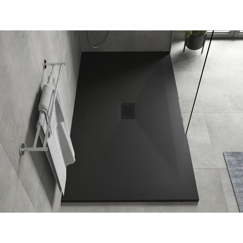 Mexen Hugo plato de ducha rectangular SMC 150 x 100 cm, negro, tapa negra - 42701015-B