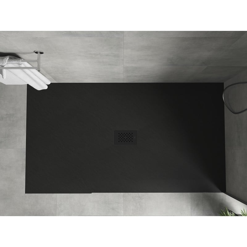 Mexen Hugo brodzik prostokątny SMC 160 x 100 cm, czarny, maskownica czarna - 42701016-B